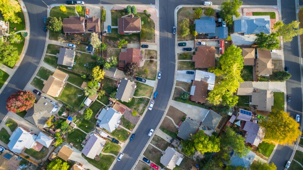 aerial shot of neighborhood houses