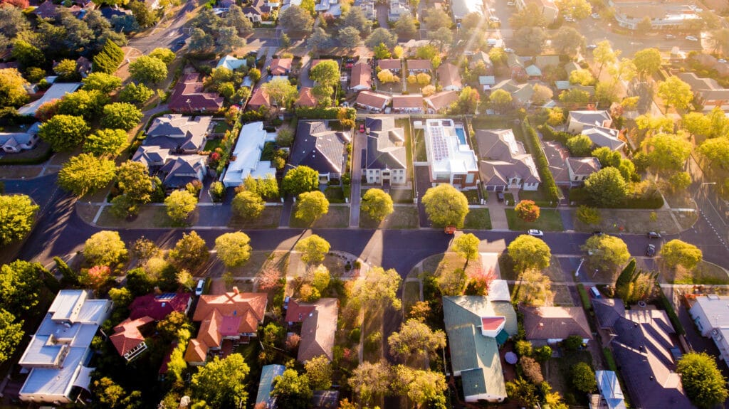 Aerial View of US suburban neighborhood