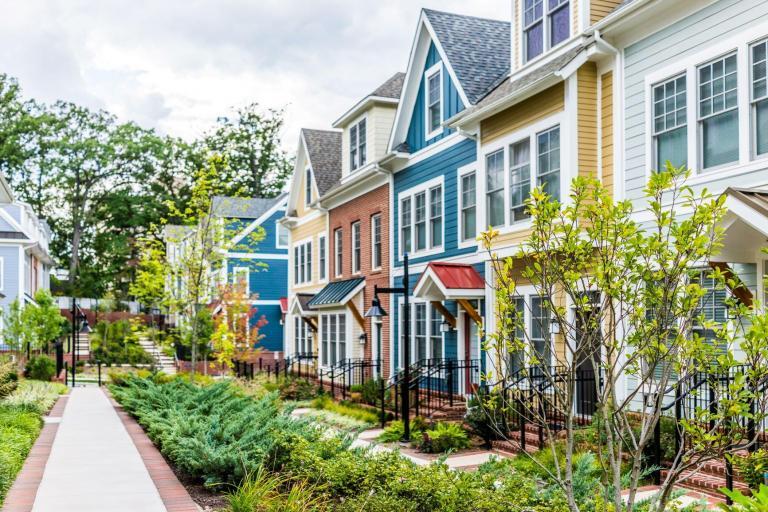 Row of colorful houses in neighborhood